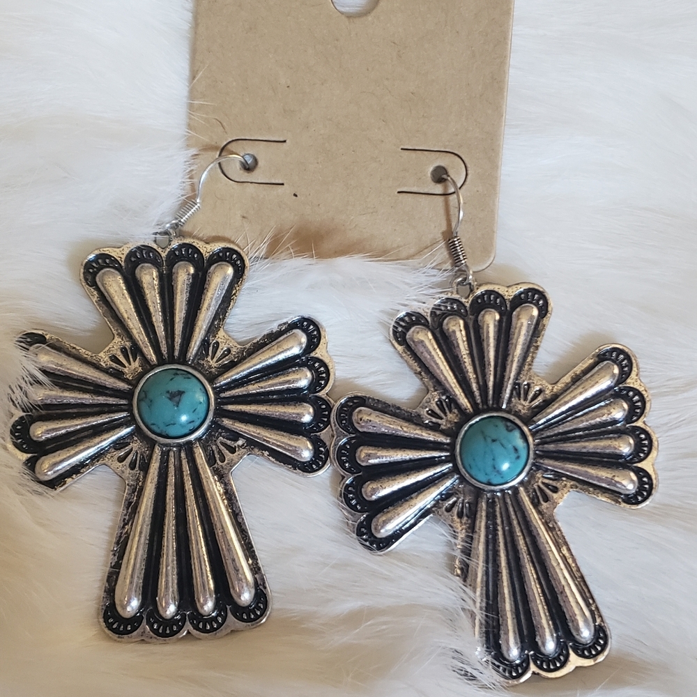Turquoise Breton Cross Earrings